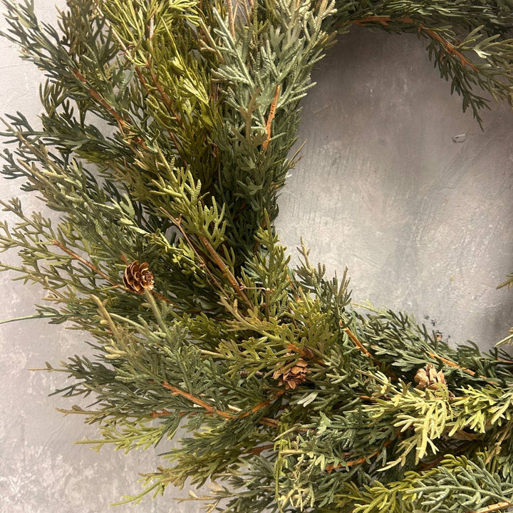 Real Touch Cypress Wreath w/ Mini Cones 24"