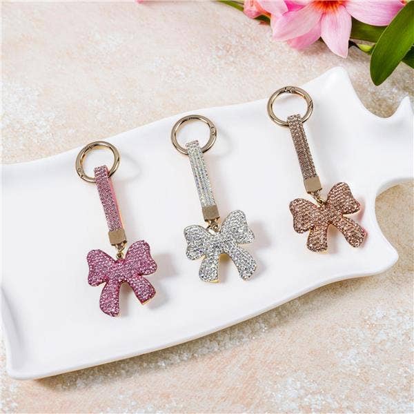 Bejeweled Bow Shaped Purse Charm, 3 Ast