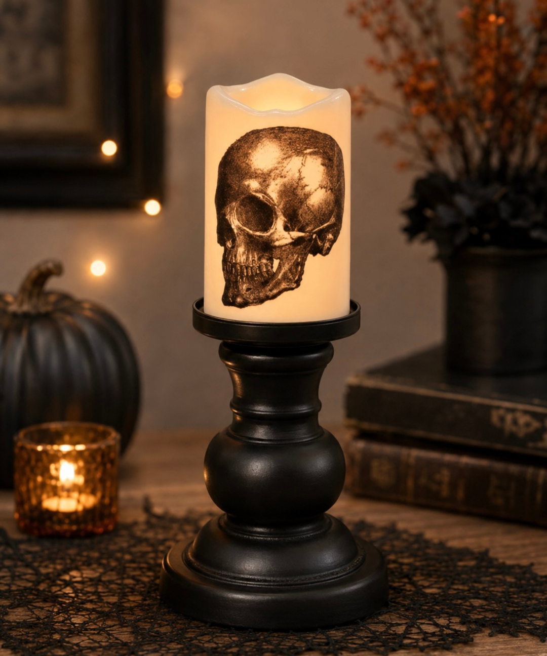Skull LED Lighted Candle and Candle Stand