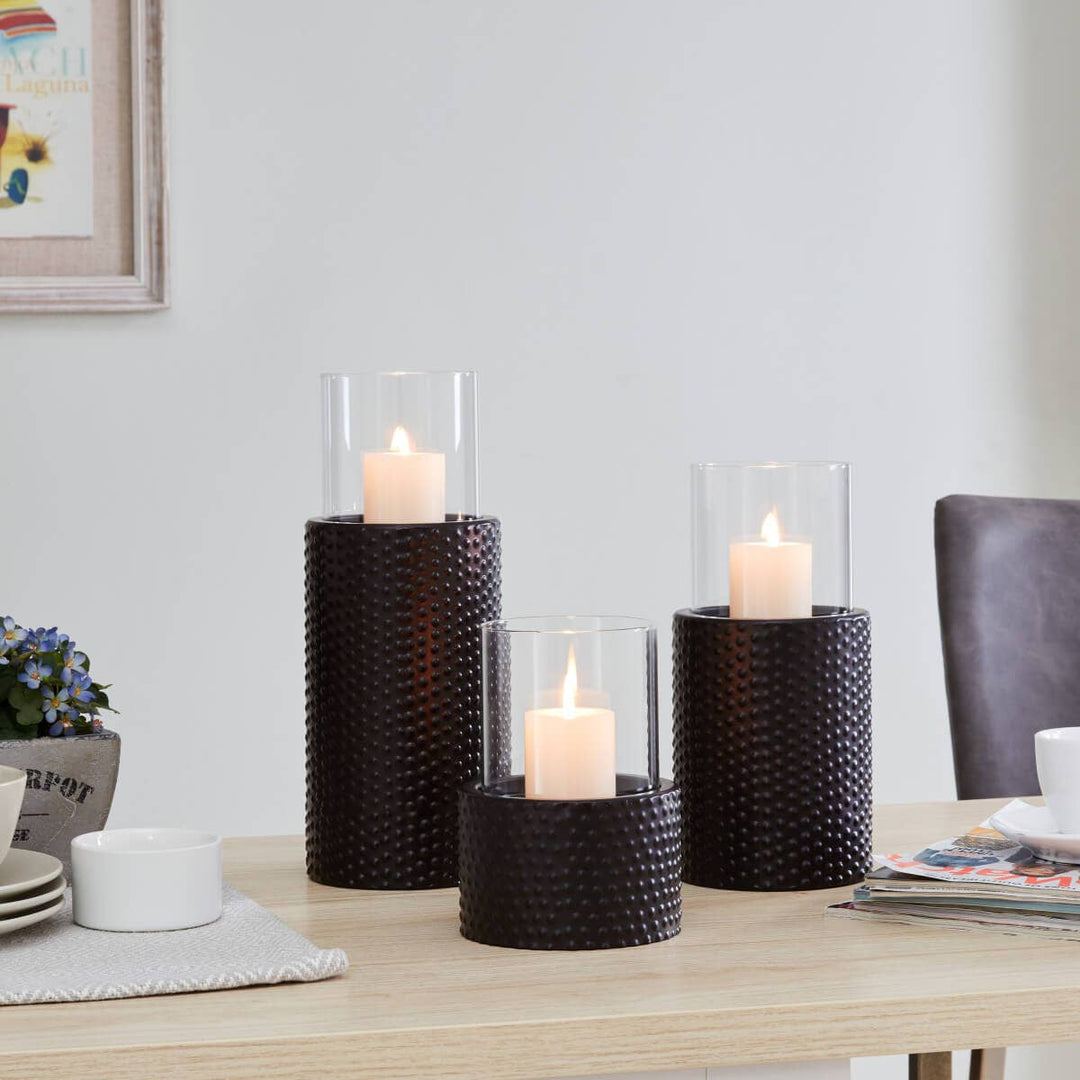 Contemporary Candle Holder Set With Clear Glass Hurricanes