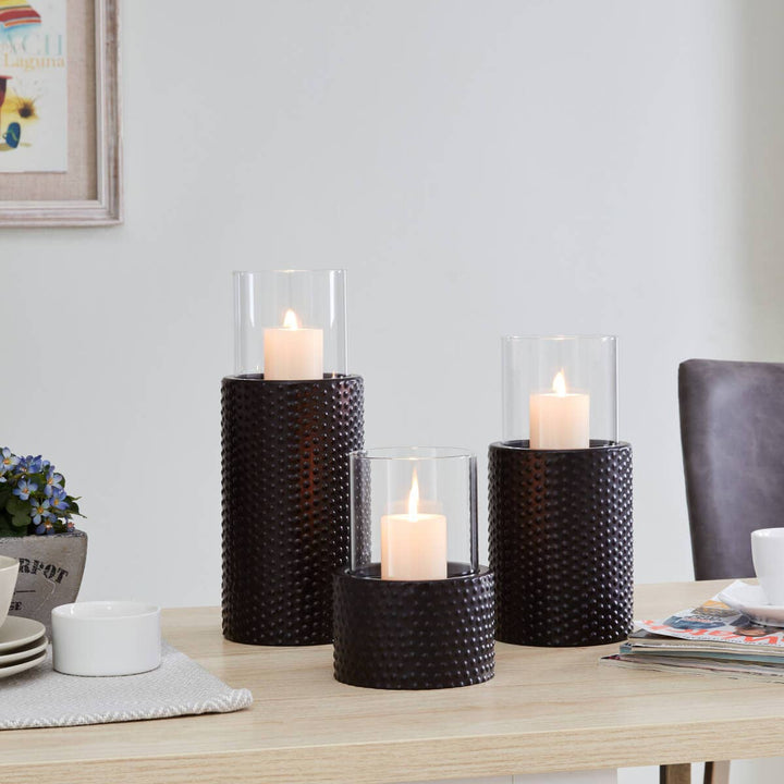 Contemporary Candle Holder Set With Clear Glass Hurricanes