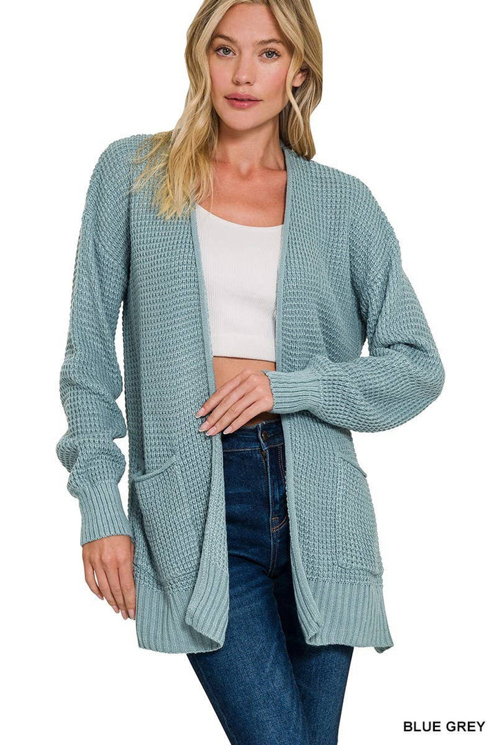 Low Gauge Waffle Open Cardigan Sweater