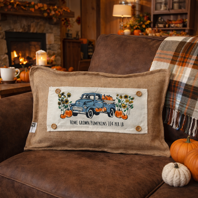 PANEL ONLY: Fall Autumn, VINTAGE PUMPKIN TRUCK