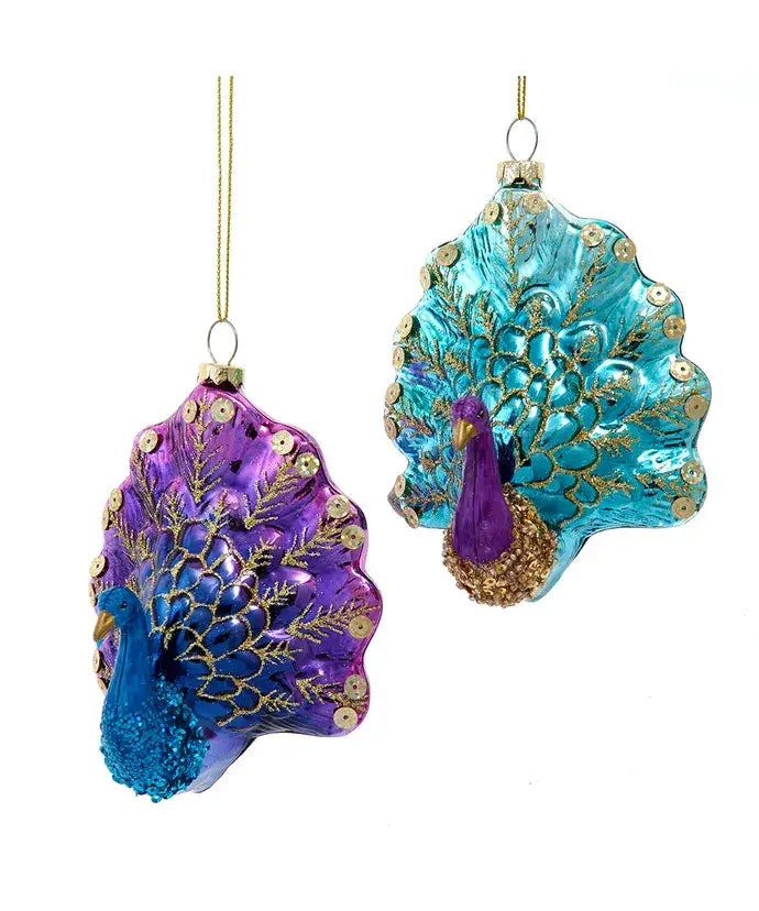 5.25" Glass Peacock Ornament 2 Assorted