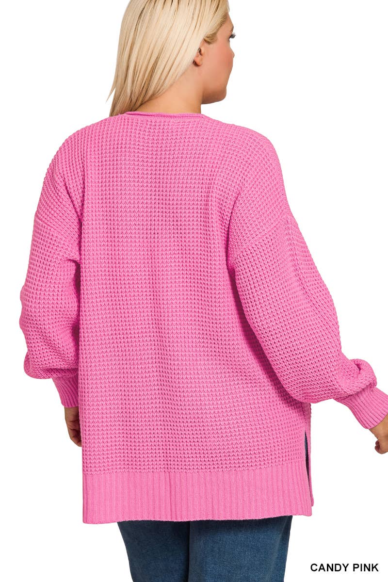 Plus Low Gauge Waffle Open Cardigan Sweater