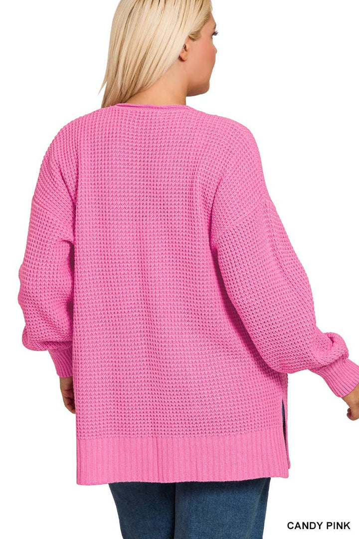 Plus Low Gauge Waffle Open Cardigan Sweater