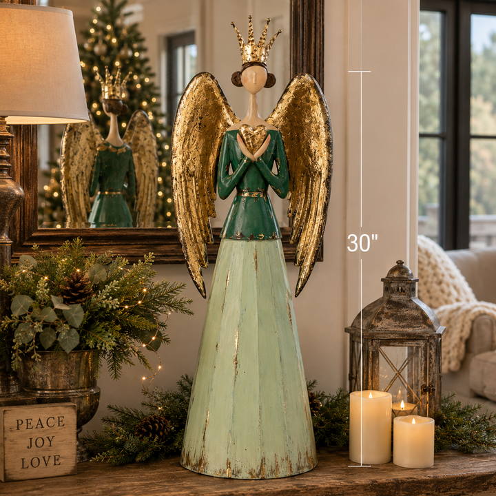 Serene Metal Angel w/ Heart 30.75"