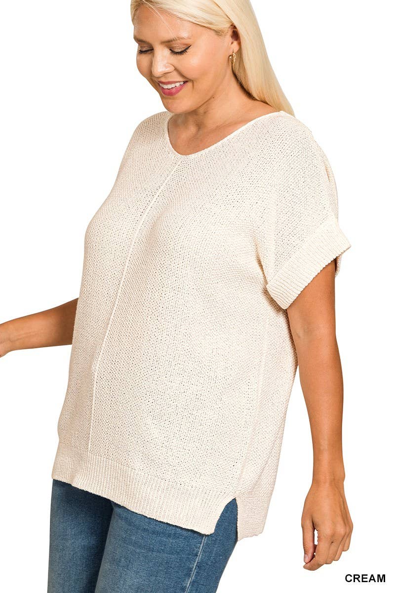 Plus Center Seam Short Sleeve Sweater