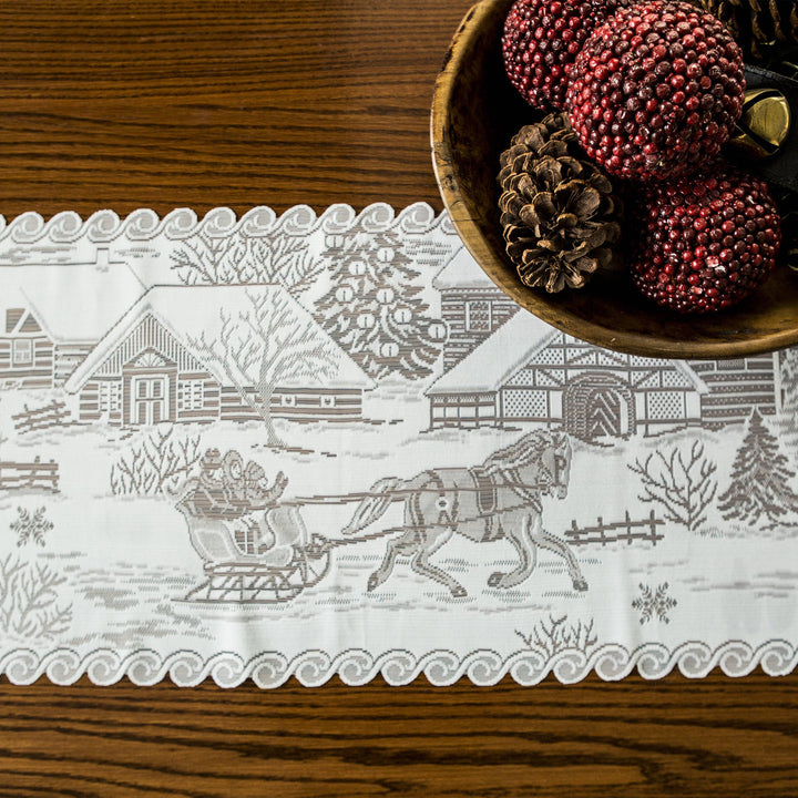 Sleigh Ride 14x40 White Lace Christmas Winter Table Runner