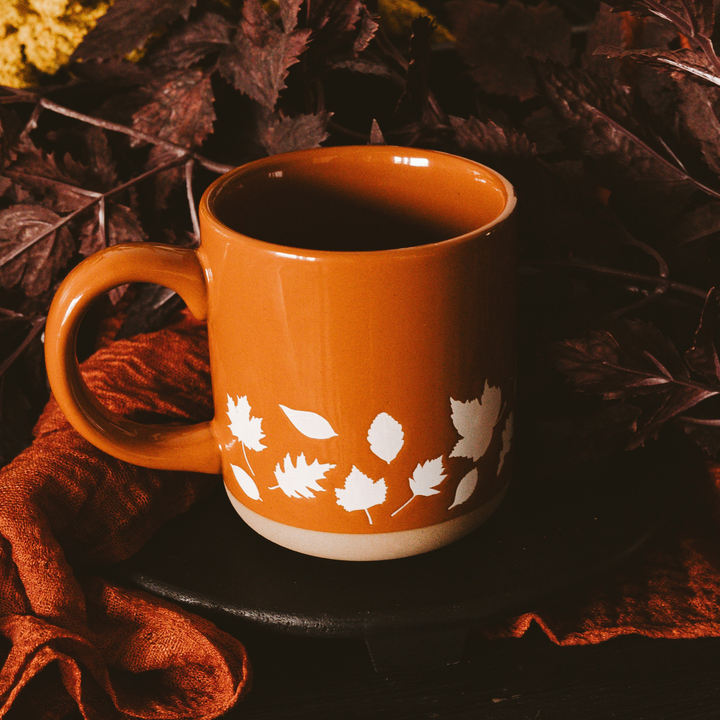 Fall Leaves Orange Stoneware Coffee Mug - Fall Decor &amp; Gifts