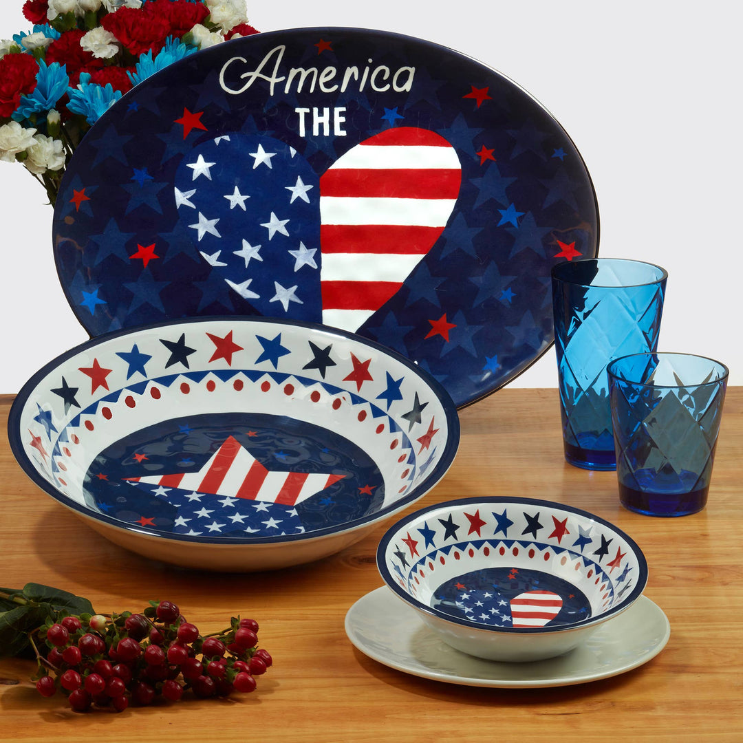 Stars &amp; Stripes Melamine Lg  Serving Bowl 13.75 in x 2.75 in