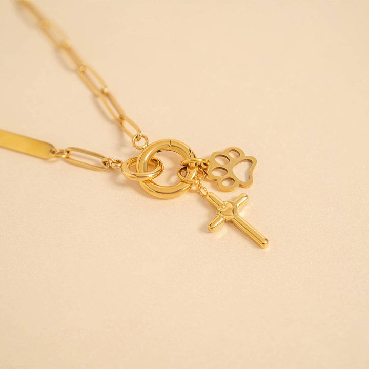 18K Gold PVD Stainless Steel Heart in Cross Charm