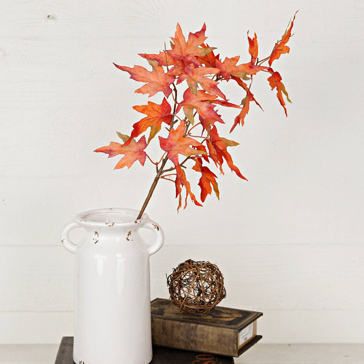 530659- 27in Spray-Flocked Maple Leaves-Orange