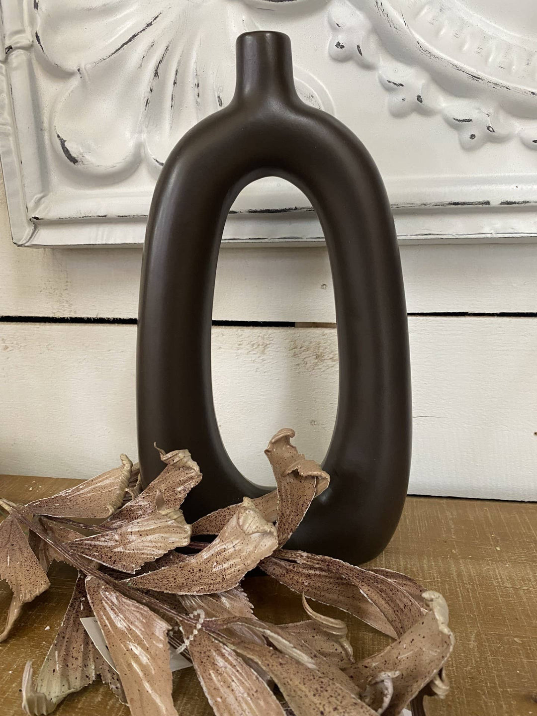 Tall Brown Oval Vase 12in