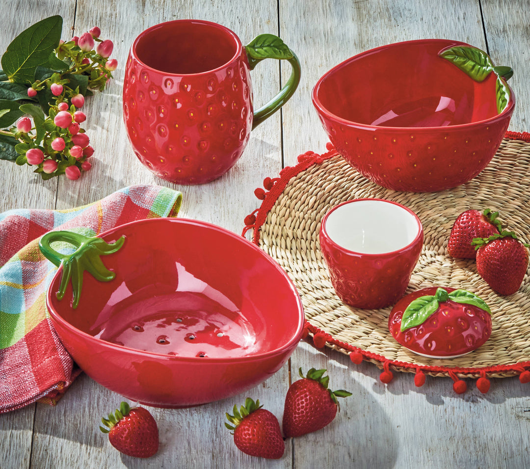 Strawberry Berry Bowl Red Multi Stoneware Summer