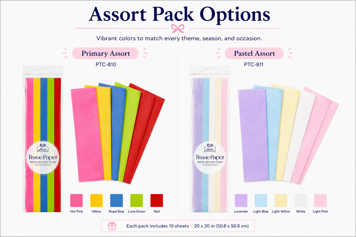 Gift Tissue Paper, 20x20in, 10 Sheets, Available in 18 Color
