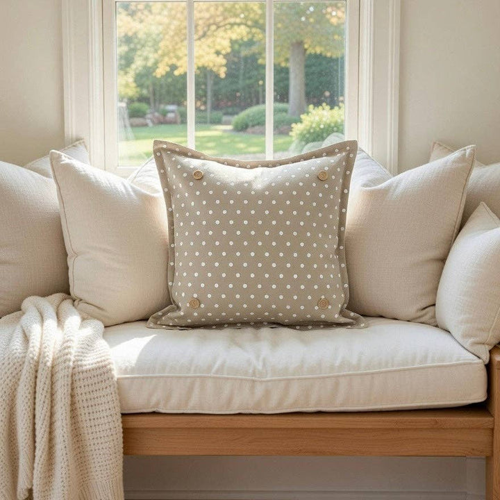 PILLOW ONLY: SQUARE Tan with white spots Pillow; TAN/WHITE POLK-A-DOT PILLOW (with insert)