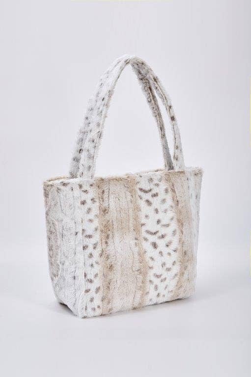 White Leopard Grey Stripe Fur Tote Bag