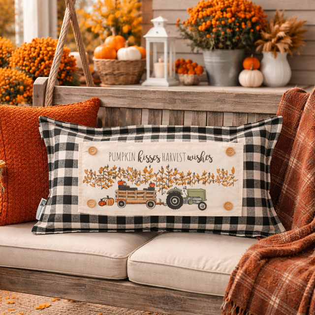PANEL ONLY: Fall Autumn, pumpkins, cornstalks, field TRACTOR