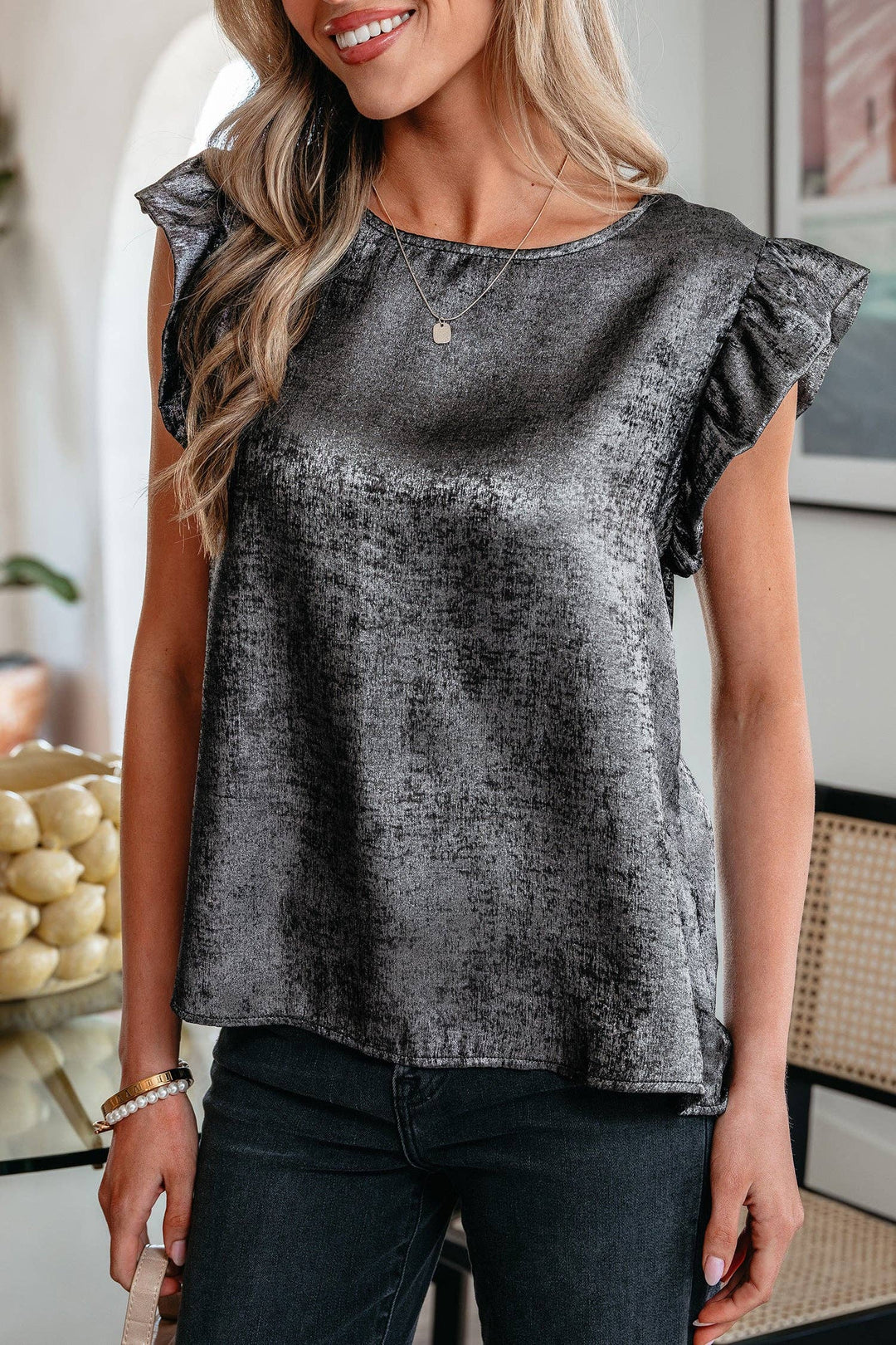 Amelia Ruffle Trim Sleeveless Top