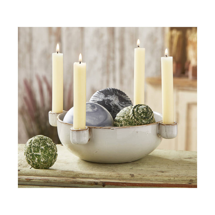 Candleholder Bowl White Stoneware Summer