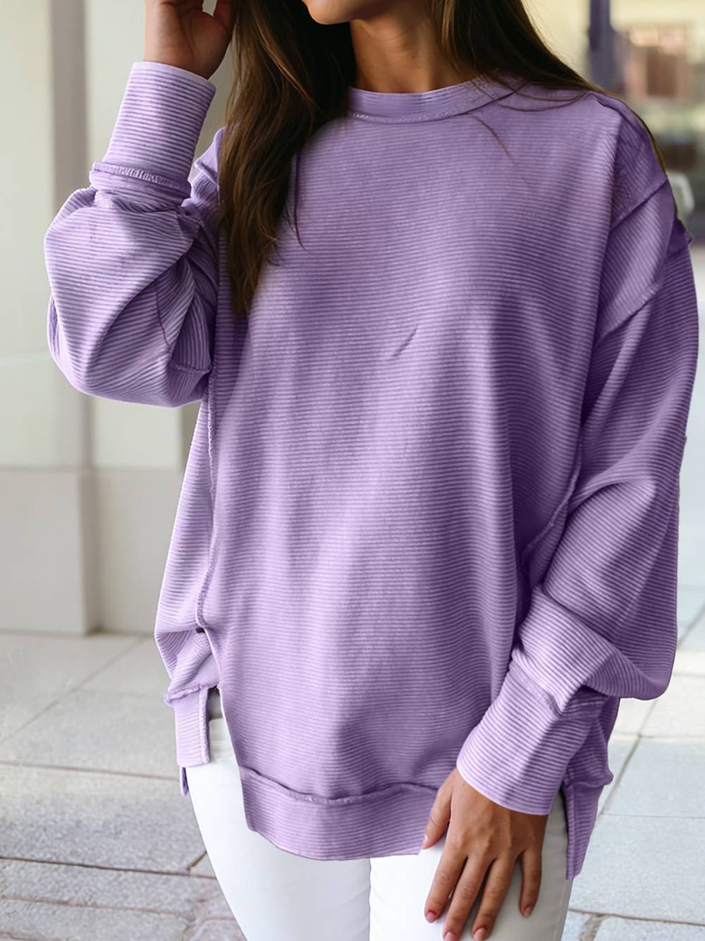 Ribbed Exposed Seam Baggy Pullover | S-4X