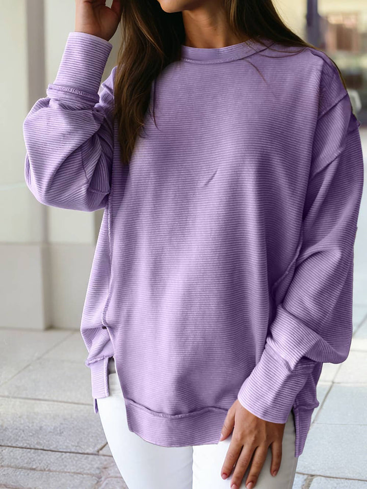Ribbed Exposed Seam Baggy Pullover | S-4X