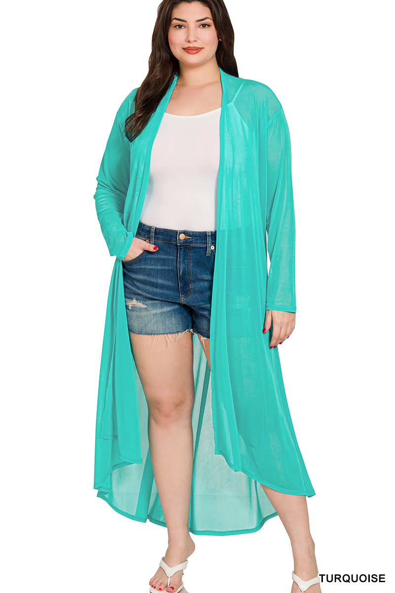 Plus Mesh Open Front Cardigan