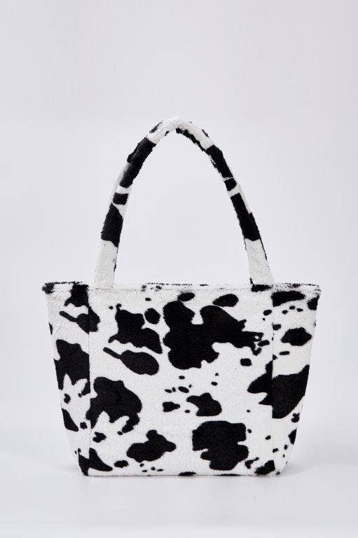 Cow Print Faux Fur Tote Bag