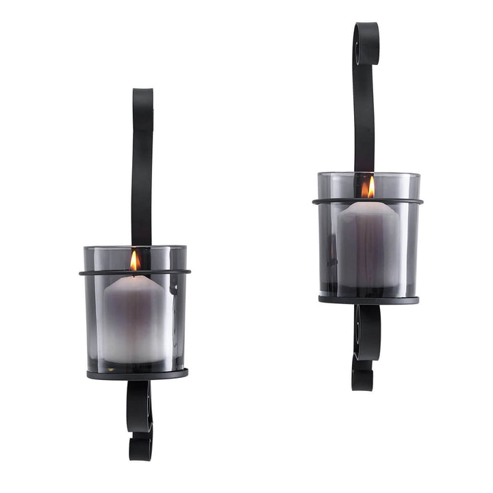 Vintage Black Wall Sconce Candle Holder Set