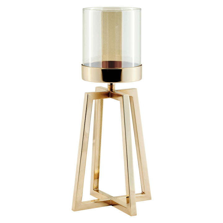 Maeve Gold Pedestal Hurricane Candle Holders - Set of 2