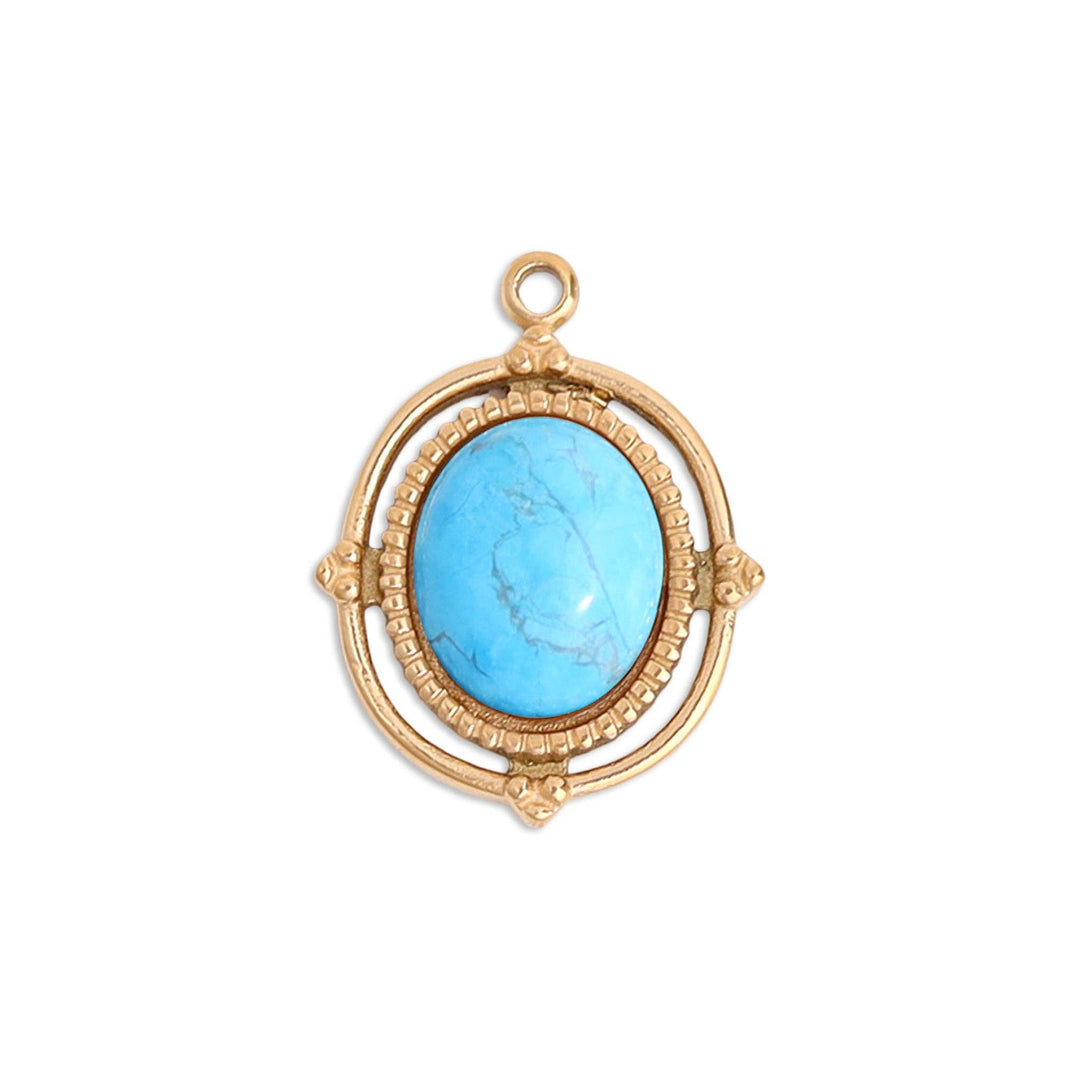 Gold Stainless Steel Roped Frame Oval Semi Precious Charm