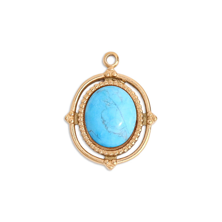 Gold Stainless Steel Roped Frame Oval Semi Precious Charm