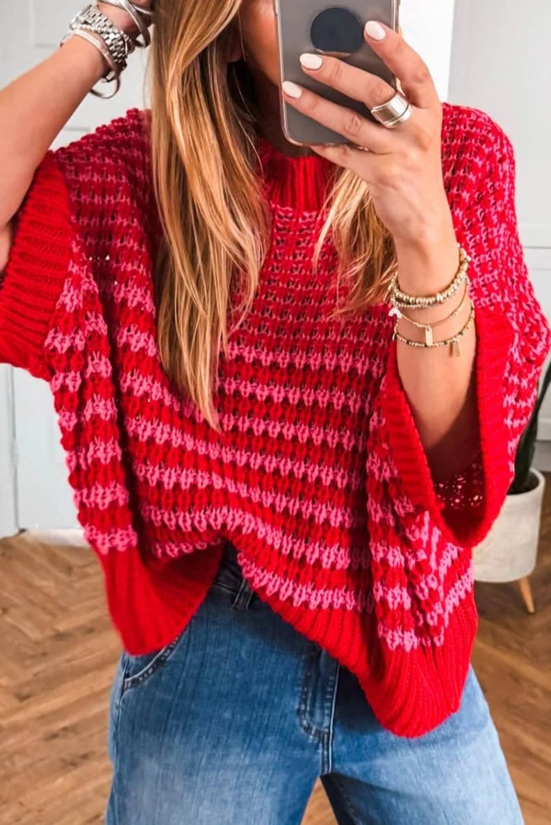 Color Block 3/4 Draped Sleeve Sweater