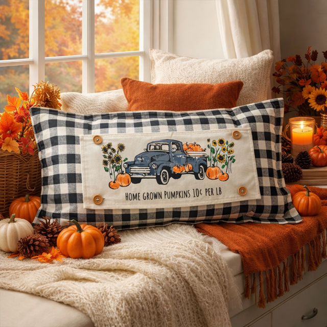 PANEL ONLY: Fall Autumn, VINTAGE PUMPKIN TRUCK