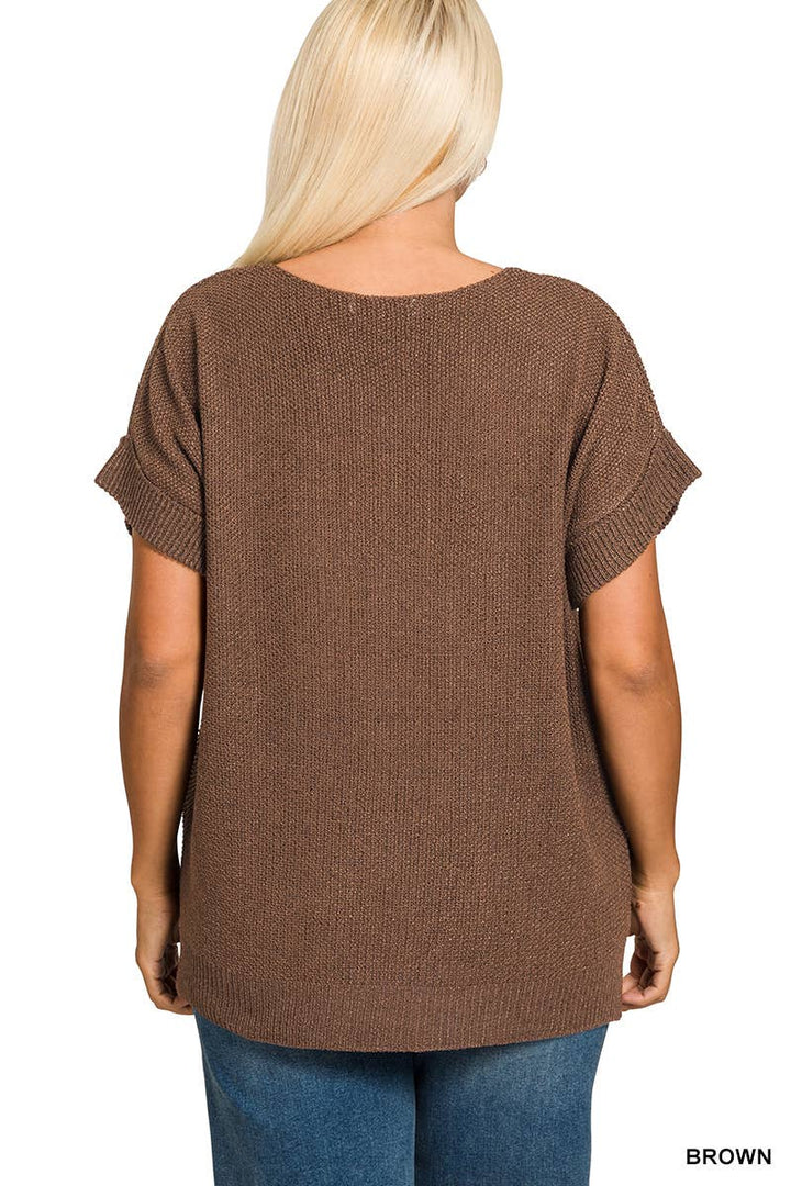 Plus Center Seam Short Sleeve Sweater
