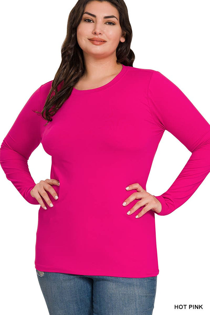 Plus Brushed Microfiber Long Sleeve Round Neck Tee