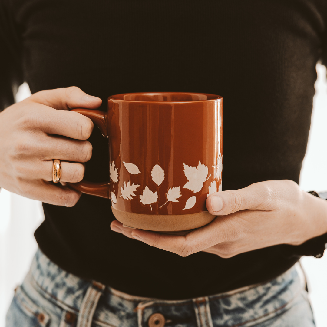 Fall Leaves Orange Stoneware Coffee Mug - Fall Decor &amp; Gifts