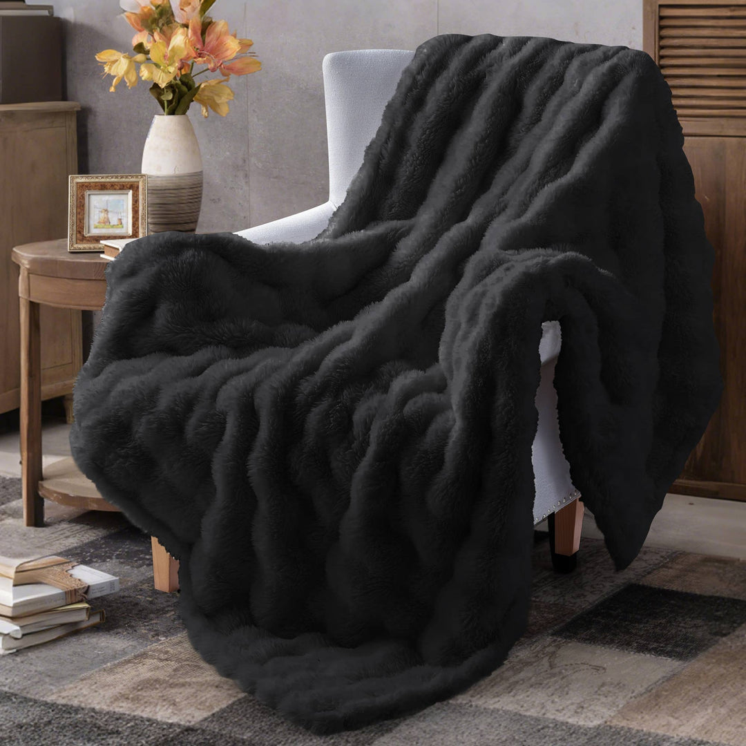 "Black Bear" Faux Fur Plush Throw Blanket - 50"x70"