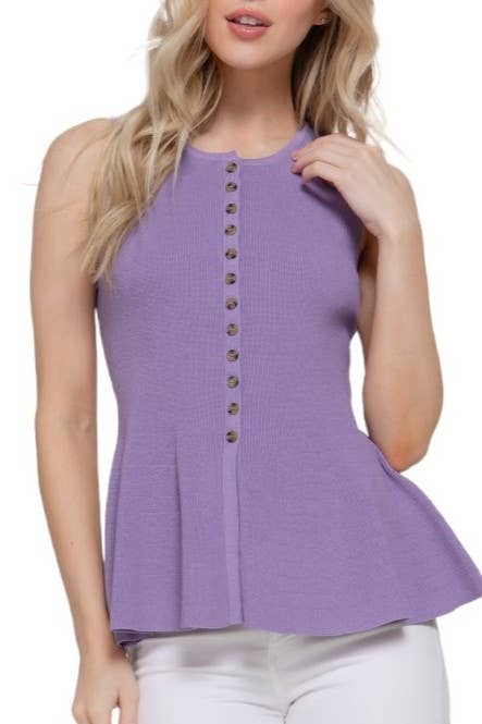 Sleevelss Button Down Peplum Sweater