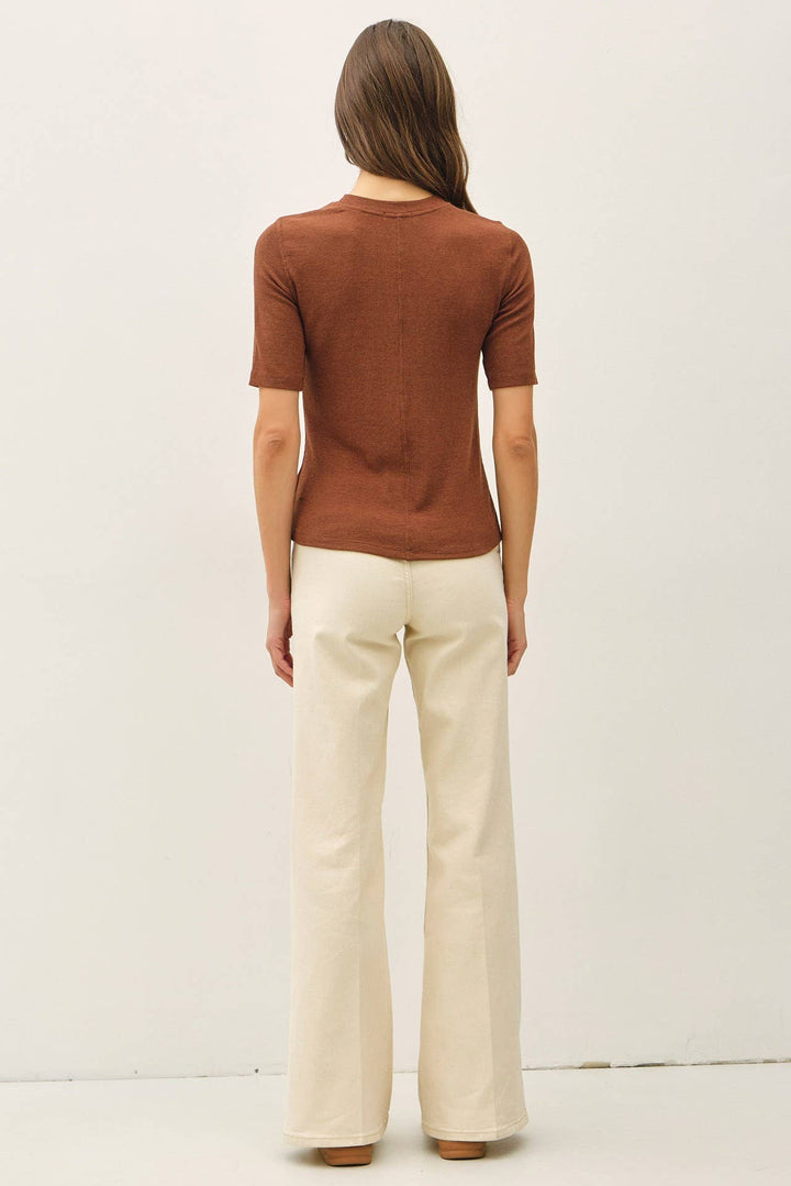 Modal Ribbed Crew Neck Basic Short Sleeve Top