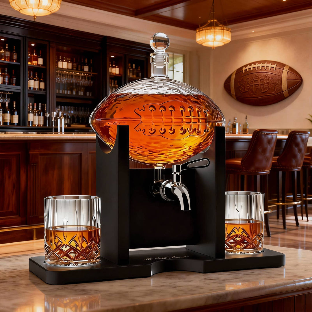 Football Decanter Set with 2 Whiskey &amp; Wine Glasses | 1400mL
