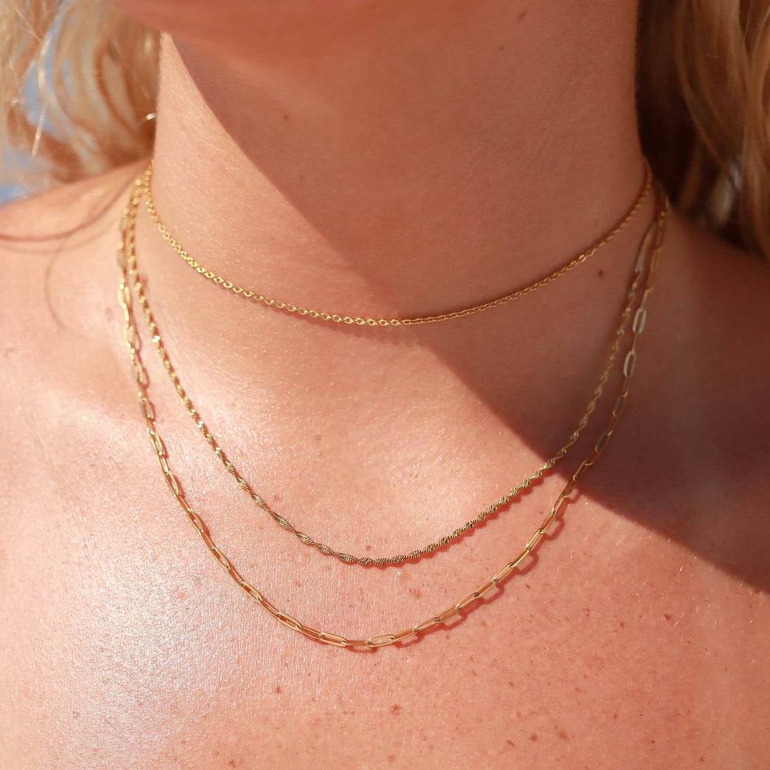 Gold Stainless Steel 3 Row Layering Necklace Magnetic Clasp