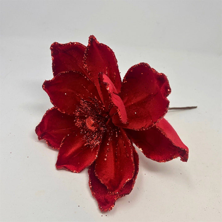 Deep Red Velvet Magnolia Stem 17"