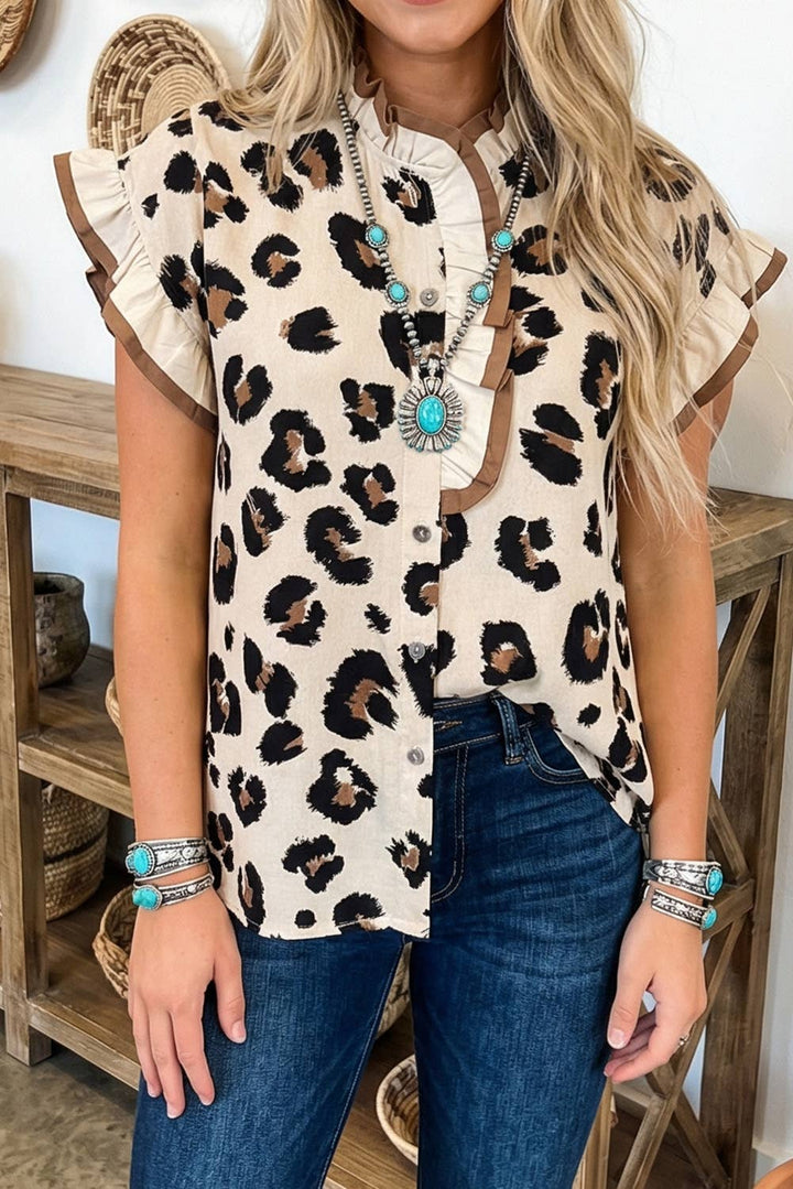 Western Leopard Primal Poise Printed Ruffle Blouse S-4X