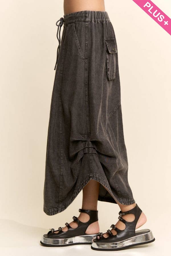 PLUS WASHED DENIM PARACHUTE SKIRT