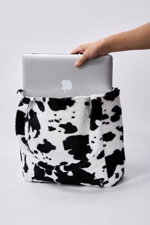 Cow Print Faux Fur Tote Bag
