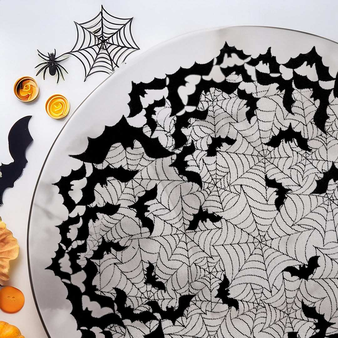 Going Batty 44 in Round Black Lace Table Topper