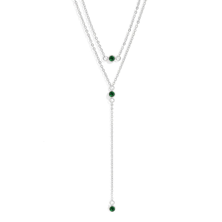 18K Gold PVD Stainless Steel Lariat Necklace CZ Stone Necklace