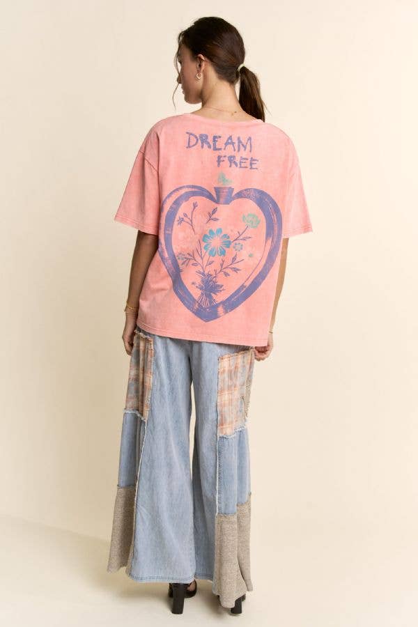 PT62115-PLUS DREAM FREE FLORAL GRAPHIC MINERAL WASH TOP